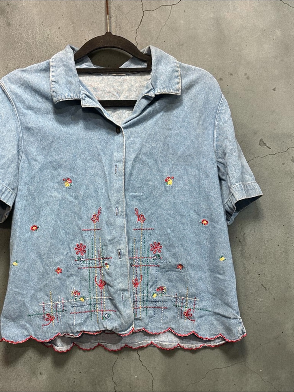 True Vintage 90s Light Blue primary colors Embroidered Denim-Style Shirt